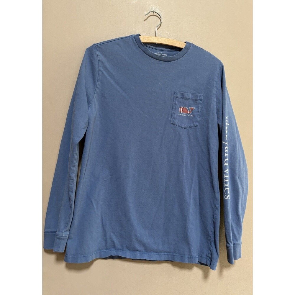 Vineyard Vines 100% Cotton Boys XL 16‎ Whale Long Sleeve T Shirt Blue Football